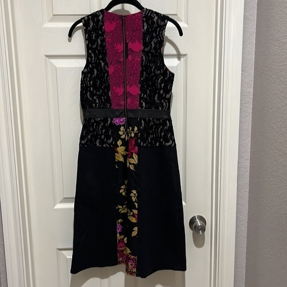 Tracy Reese Mixed Media Stretch A Line Black Pink Floral Dress Size 4 - Picture 5 of 7